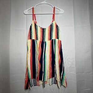 Torrid Striped Cami Top 00 Multicolor Smocked Bodice Strappy Tank